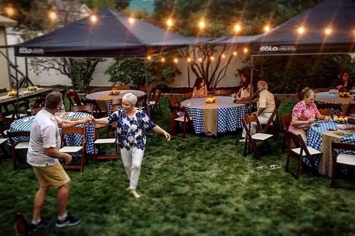 Backyard party with a rented PA speaker set up for a DIY event in the Treasure Valley, SwissMixx Audio