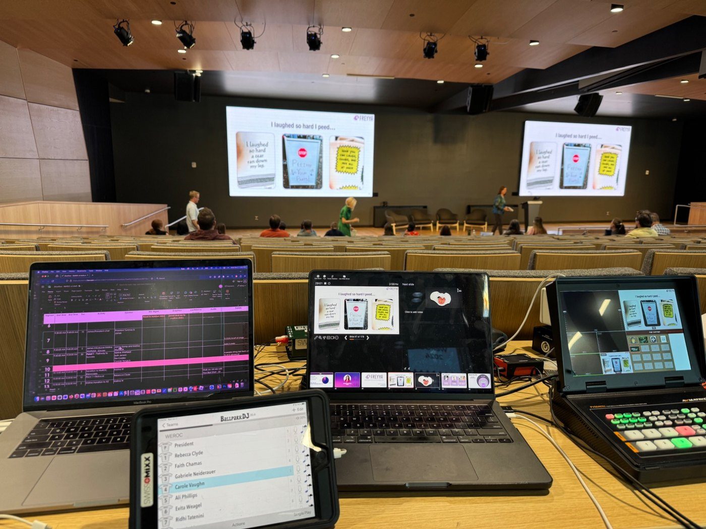 Corporate AV control position at a Boise Idaho event, SwissMixx Audio AV production Treasure Valley