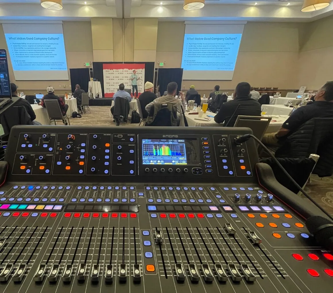 Digital mixing console closeup, free Audio 101 sound guide by SwissMixx Audio