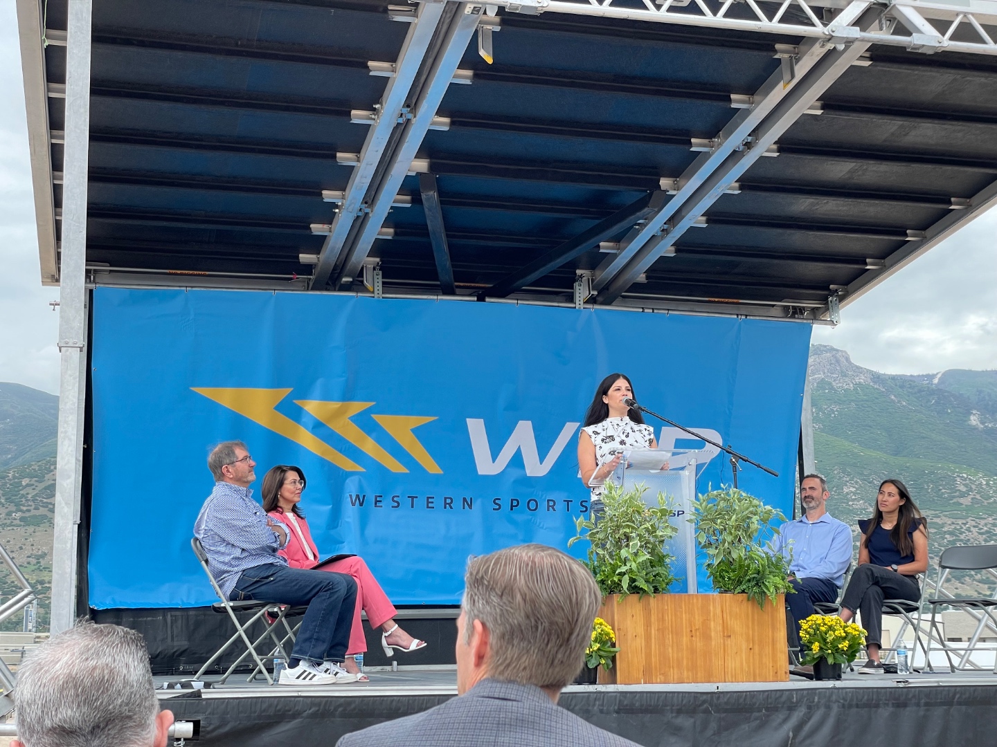 Outdoor corporate panel discussion at Western Sports event with professional sound production by SwissMixx Audio