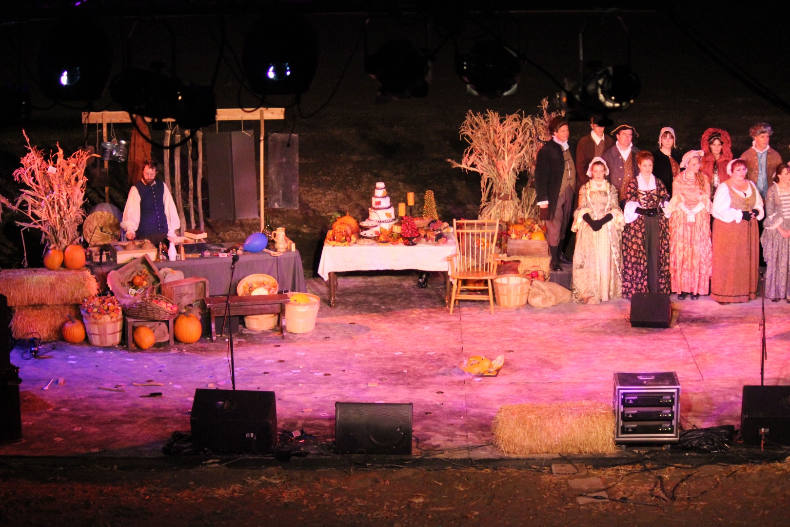 Outdoor community theatre production with period costumes and large cast, professional audio by SwissMixx Audio Boise Idaho