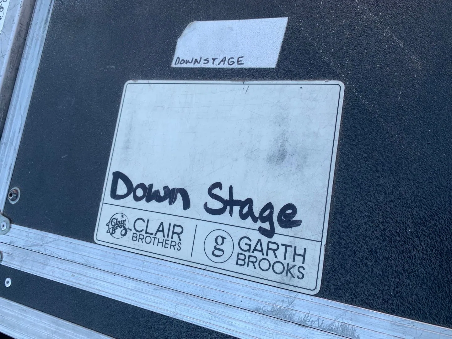 Official Clair Brothers and Garth Brooks Down Stage road case label -- proof of SwissMixx Audio's work on the Garth Brooks world tour production