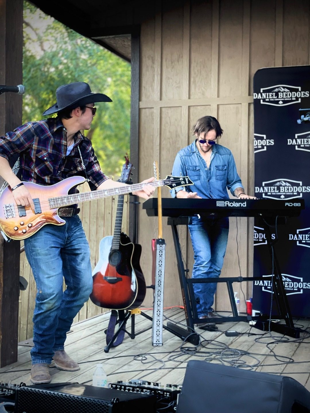 Country band performing on stage with professional line array PA system by SwissMixx Audio, Treasure Valley Idaho