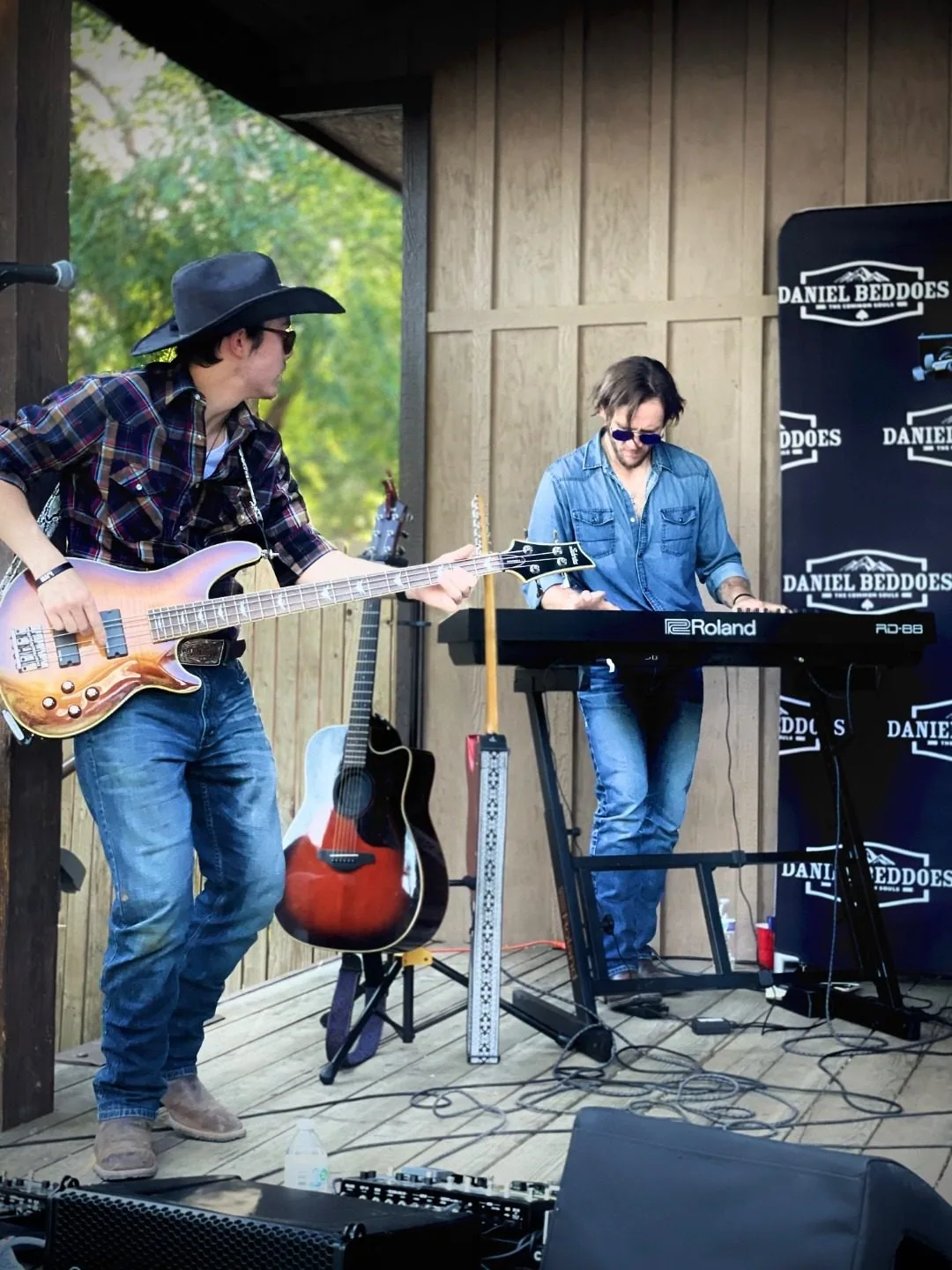 Country band performing on stage with professional line array PA system by SwissMixx Audio, Treasure Valley Idaho
