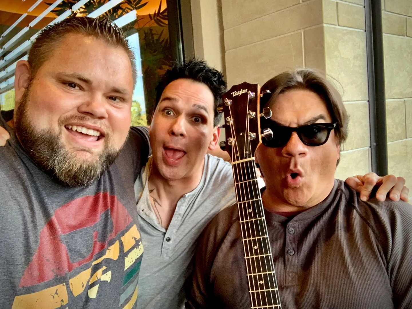 Mark Christiansen with comedy act Marcus and Guy backstage, SwissMixx Audio entertainment production