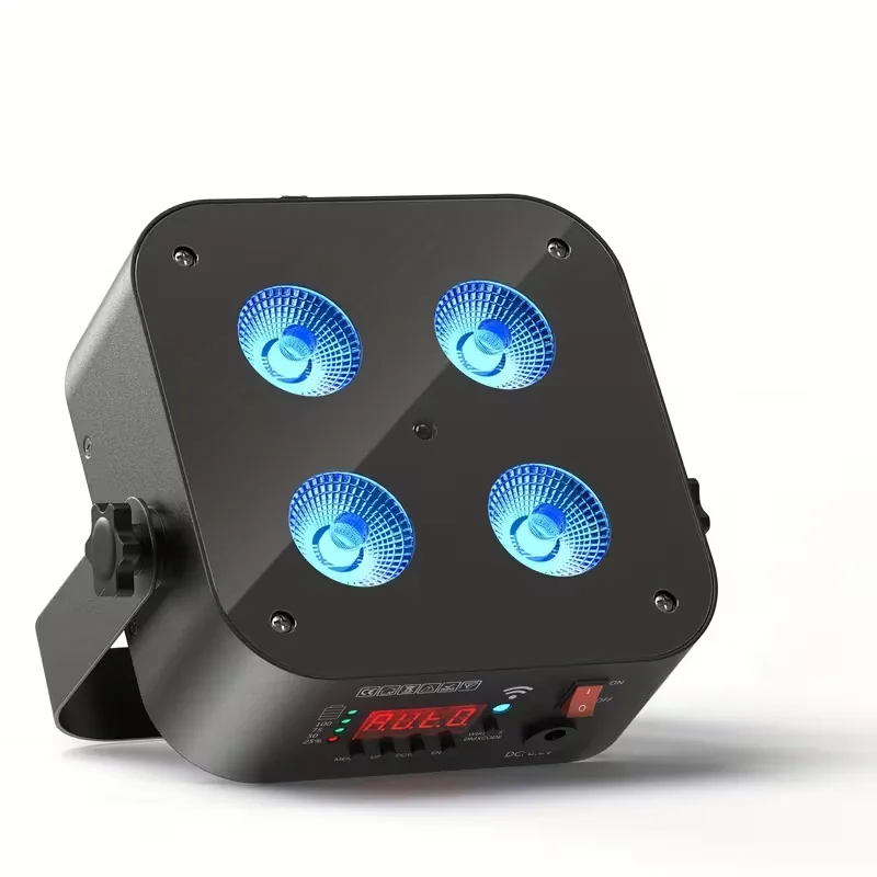 Wireless battery LED uplights 4-pack available for wedding rental in Treasure Valley Idaho from SwissMixx Audio