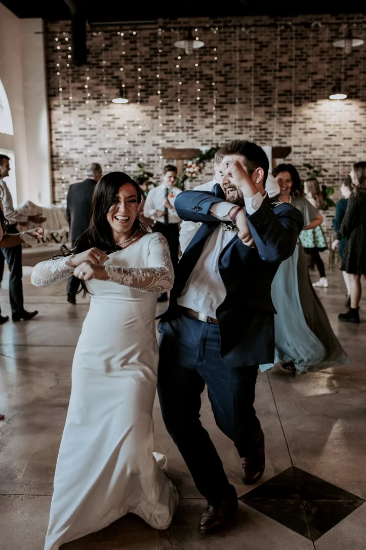 Wedding reception dance floor under string lights, Treasure Valley wedding DJ by SwissMixx Audio